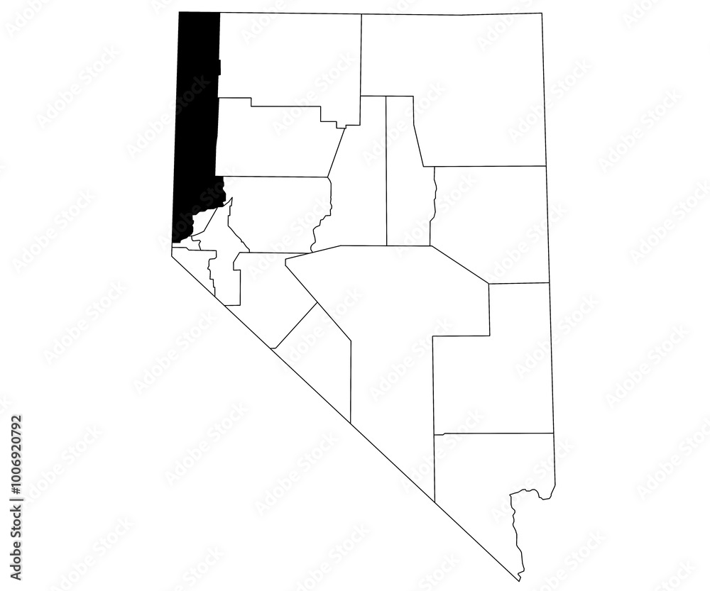 Map of washoe County in Nevada state on white background. single County map highlighted by black colour on Nevada map. UNITED STATES, US Map of washoe County in Nevada state on white background. single County map highlighted by black colour on Nevada map. UNITED STATES, US