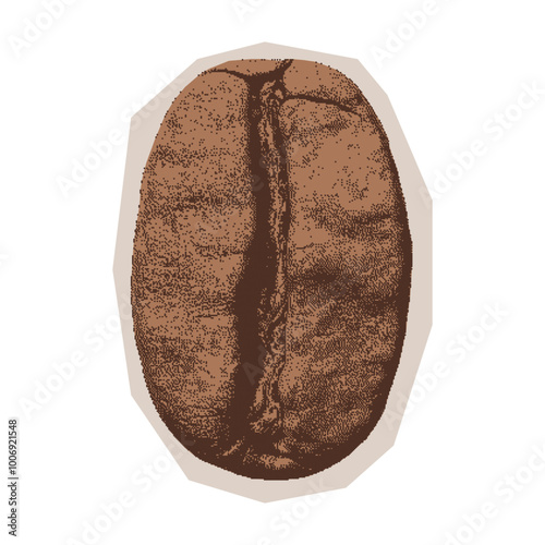 Coffee bean with dotted effect. Halftone vector element in scrapbook style. Retro bitmap cutout sticker for poster art or t-shirt with photocopy texture.