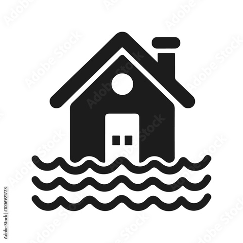 Black silhouette home with flood vector icon design