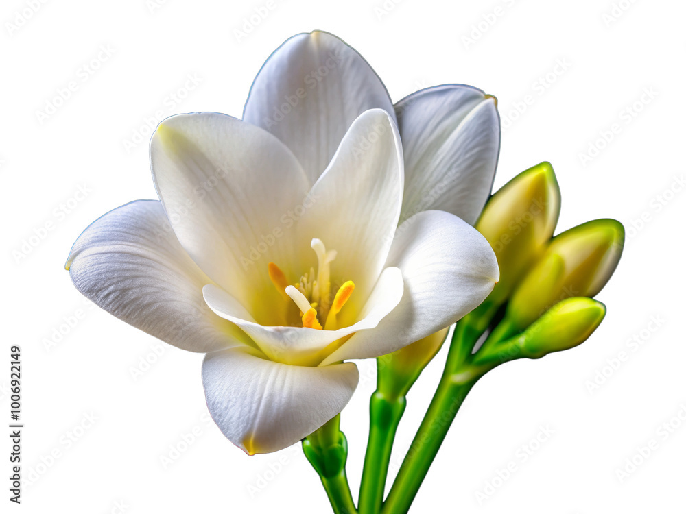 Obraz premium Elegant White Freesia Flower Isolated on Transparent Background