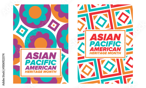 Asian Pacific American Heritage Month. Celebrated in May. It celebrates the culture, traditions and history of Asian Americans and Pacific Islanders in the United States. Poster, card, banner. Vector
