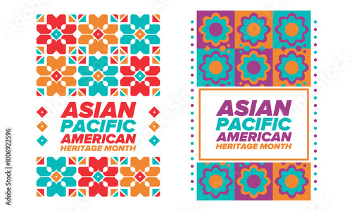 Asian Pacific American Heritage Month. Celebrated in May. It celebrates the culture, traditions and history of Asian Americans and Pacific Islanders in the United States. Poster, card, banner. Vector