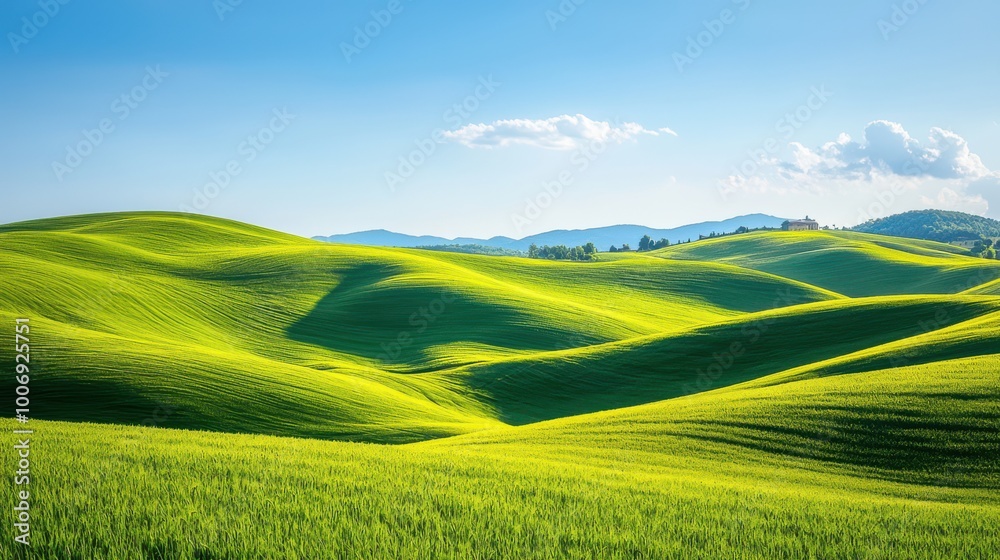 Fototapeta premium Bright green hills under a blue sky
