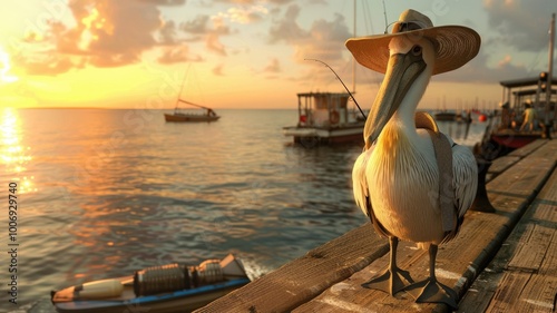 A pelican wearing a hat and...