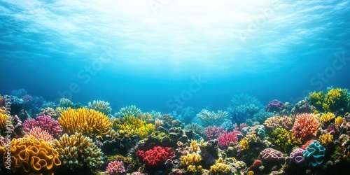 Vibrant Coral Reef Underwater Scene with Sunlight