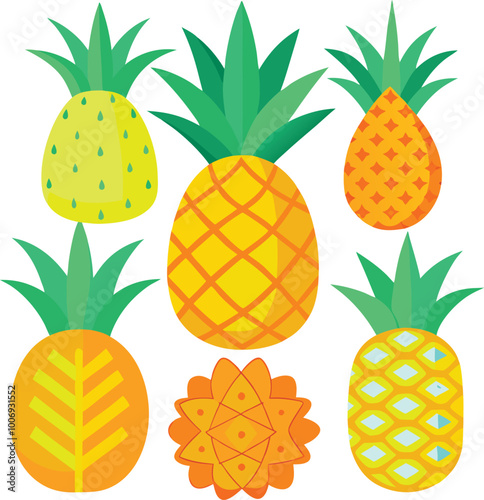 pineapple fruit vector. pineapple fruit vector collection. pineapple fruit illustration in flat style. fresh summer fruit