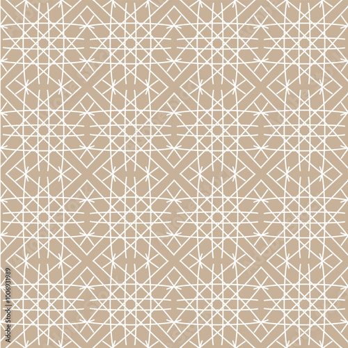 Ethnic Slovenian seamless pattern of abstract line figures on beige background. Vector illustration for textile fabric wrapping paper, wallpaper design.