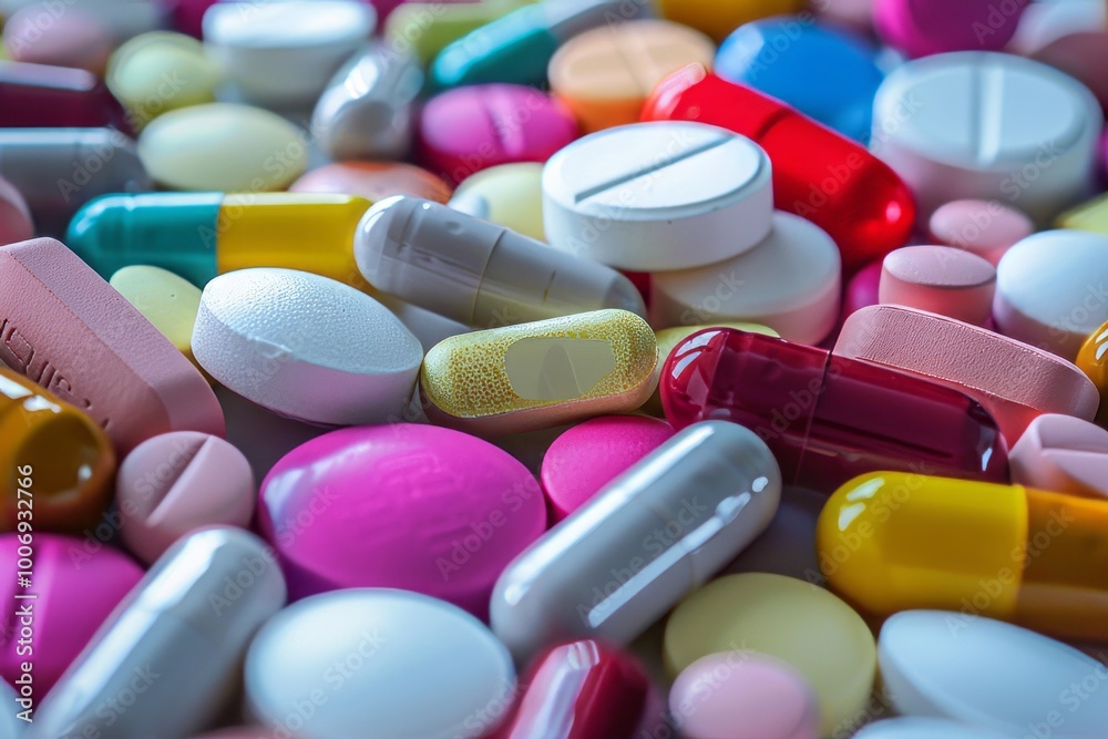 A variety of colorful pills and capsules, symbolizing the extensive choices in healthcare treatments. , background blur A variety of colorful pills and capsules, symbolizing the extensive choices in healthcare treatments. , background blur