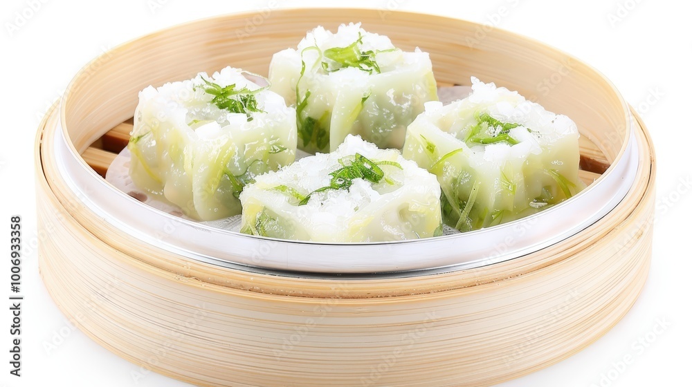 Fresh Steamed Dumplings with Herb Garnish Fresh Steamed Dumplings with Herb Garnish