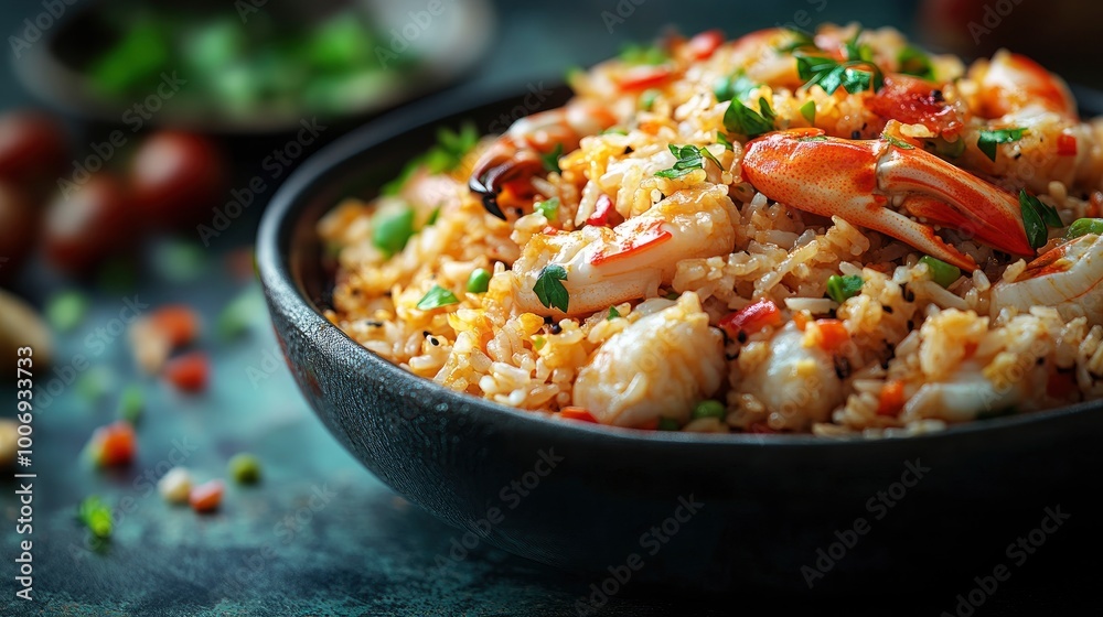 Close-up of a Delicious Seafood Fried Rice Dish Close-up of a Delicious Seafood Fried Rice Dish