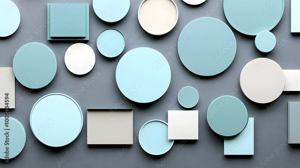 Abstract Geometric Shapes in Blue and White on Grey Background
