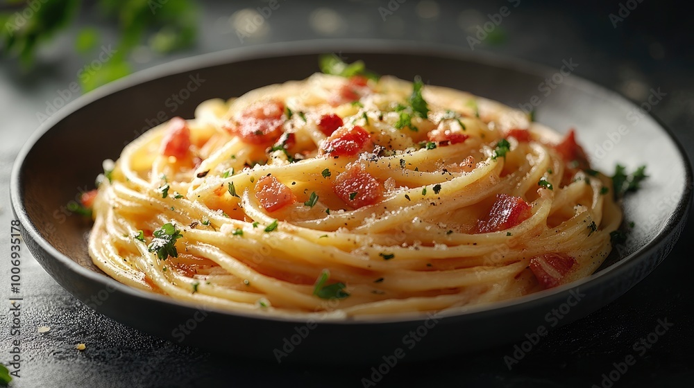 Delicious Carbonara Pasta with Bacon and Parmesan Cheese Delicious Carbonara Pasta with Bacon and Parmesan Cheese