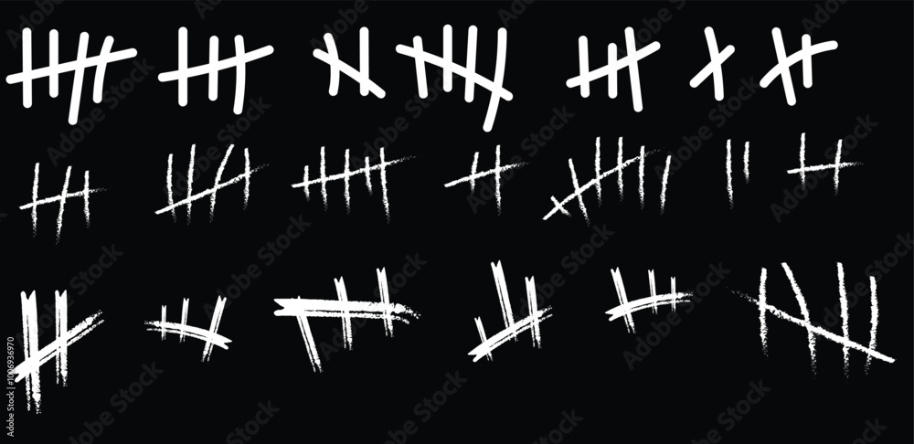 Tally mark number lines. Hand drawn sticks for counting time.vector eps10 Tally mark number lines. Hand drawn sticks for counting time.vector eps10