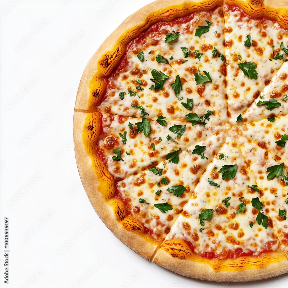 Margarita pizza herbs, baked crust, melted cheese, 3D illustration Margarita pizza herbs, baked crust, melted cheese, 3D illustration