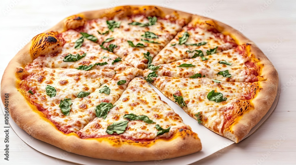 Margarita pizza herbs, crisp crust, gooey cheese, 3D illustration Margarita pizza herbs, crisp crust, gooey cheese, 3D illustration