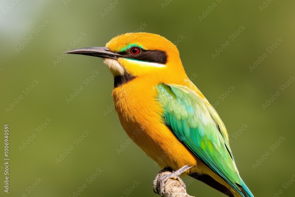 Vibrant bird perched on a branch, isolated against blurred background. Vibrant bird perched on a branch, isolated against blurred background.
