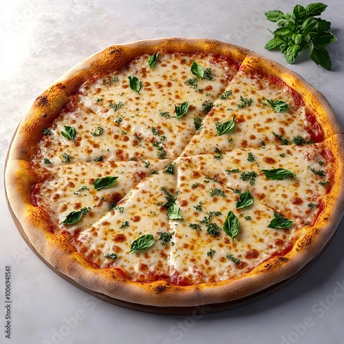 Margarita pizza herbs, freshly baked, golden cheese, 3D illustration