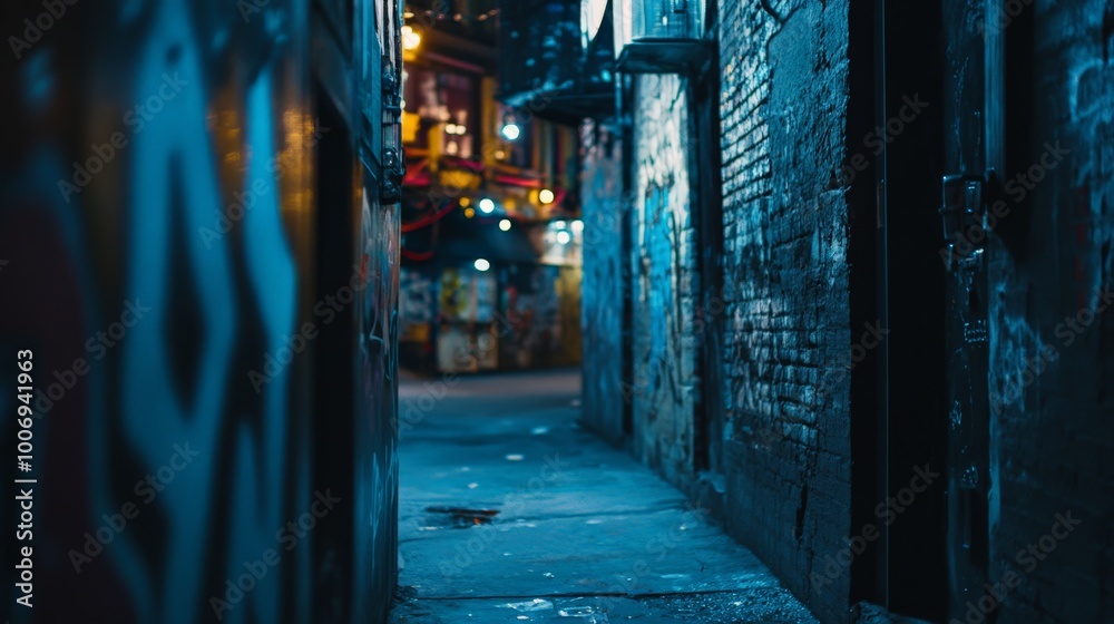 Fototapeta premium Vibrant Alleyway at Night: A Captivating Urban Scene