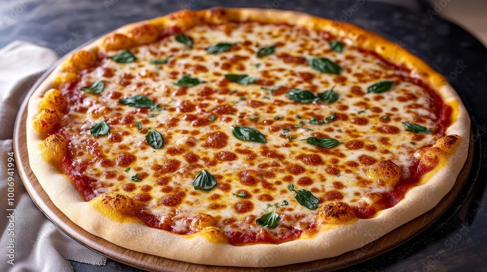 Margarita pizza herbs, freshly baked, melted cheese, 3D illustration