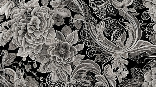 Wallpaper Mural "Background with a lace pattern in black and white colors, with a focus on fine details."
 Torontodigital.ca