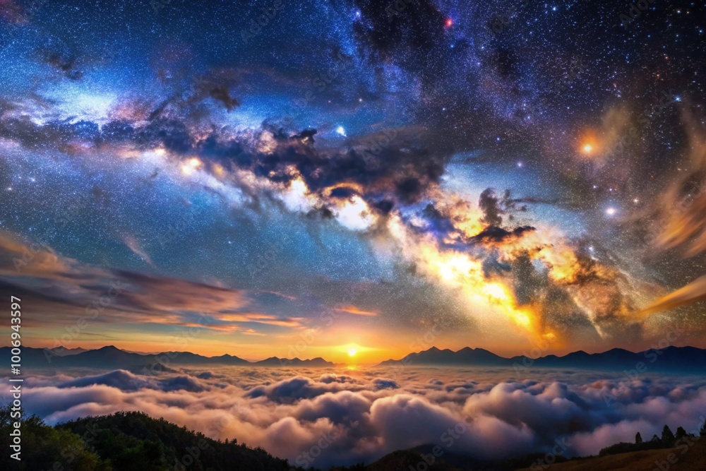 Naklejka premium Night sky with stars and clouds