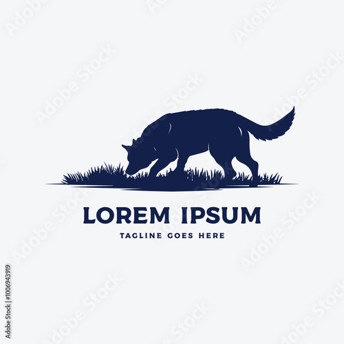 German Shepherd Dog Sniff Grass Silhouette for Rescue Guard Security Logo Design