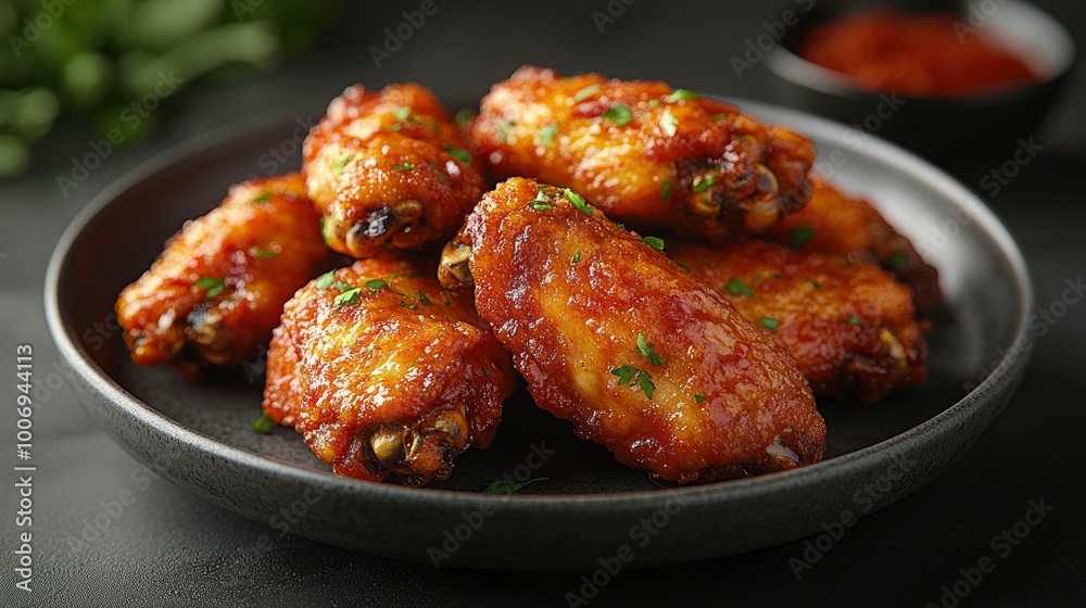 Closeup of Crispy Fried Chicken Wings with Sauce Closeup of Crispy Fried Chicken Wings with Sauce