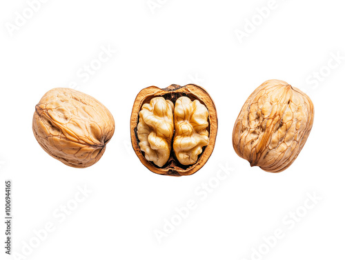 a group of walnuts with one half open