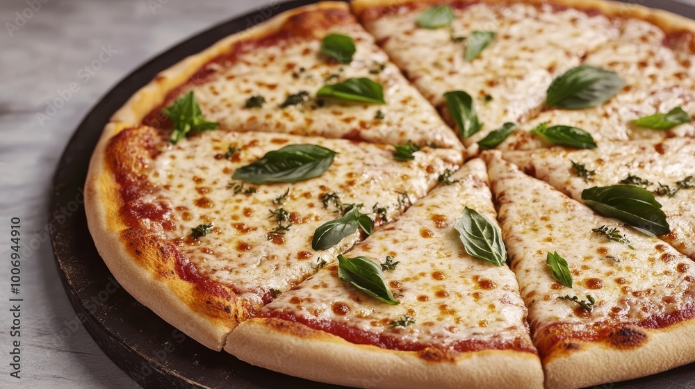 Margarita pizza herbs, sizzling cheese, soft crust, 3D illustration Margarita pizza herbs, sizzling cheese, soft crust, 3D illustration
