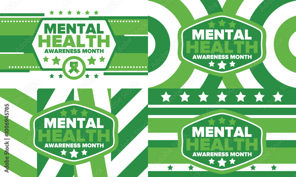 Fototapeta premium Mental Health Awareness Month in May. Annual campaign in United States. Raising awareness of mental health. Control and protection. Prevention campaign. Medical health care design. Vector illustration