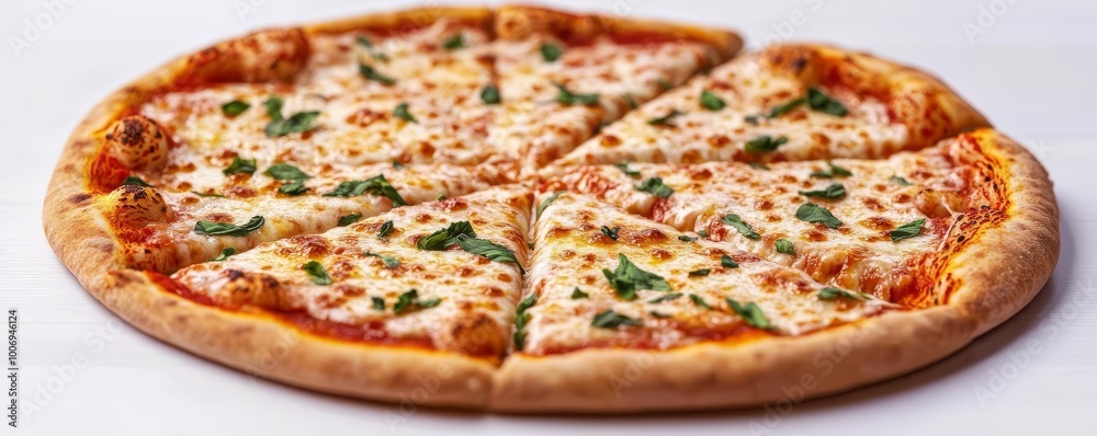 Margarita pizza herbs, thin crust, bubbling cheese, 3D illustration Margarita pizza herbs, thin crust, bubbling cheese, 3D illustration