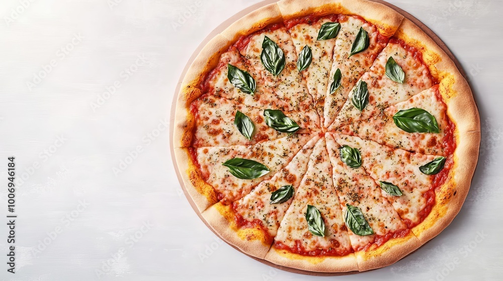 Margarita pizza herbs, vibrant tomato sauce, basil flakes, 3D illustration Margarita pizza herbs, vibrant tomato sauce, basil flakes, 3D illustration