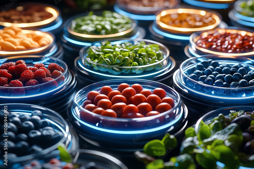 A mystical meal planning session for a blood type diet, where glowing plates float above the table, each filled with foods for different blood types. A mystical meal planning session for a blood type diet, where glowing plates float above the table, each filled with foods for different blood types.