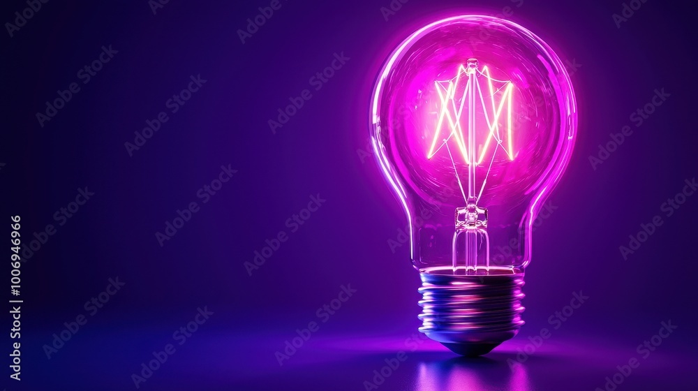 A glowing pink light bulb emits a vibrant glow against a dark background, showcasing a modern, artistic design.