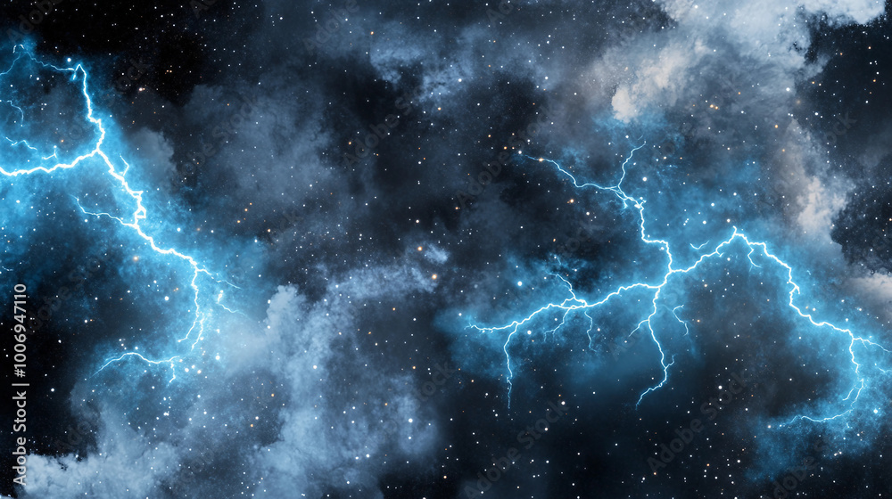 Obraz premium Dramatic Lightning Strikes Illuminating the Dark Cloudy Sky