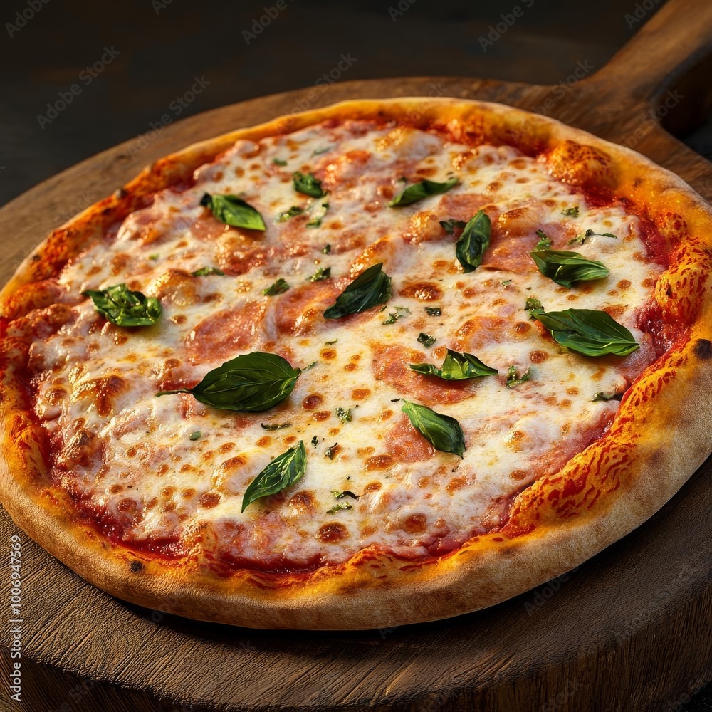 Margarita pizza, rustic wood-fired look, savory herbs, 3D illustration Margarita pizza, rustic wood-fired look, savory herbs, 3D illustration