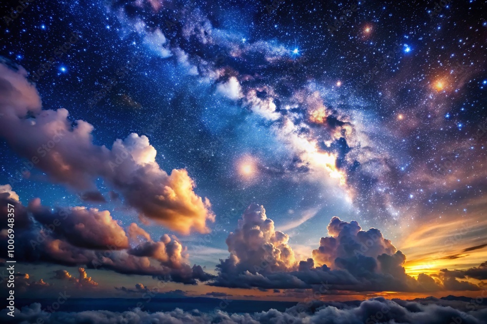 Naklejka premium Night sky with stars and clouds