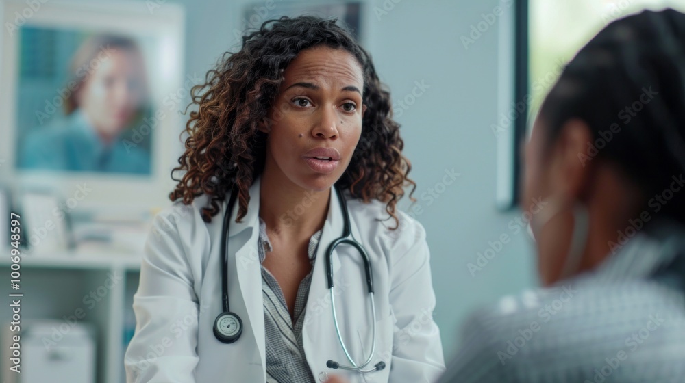 A woman doctor is talking to a patient A woman doctor is talking to a patient