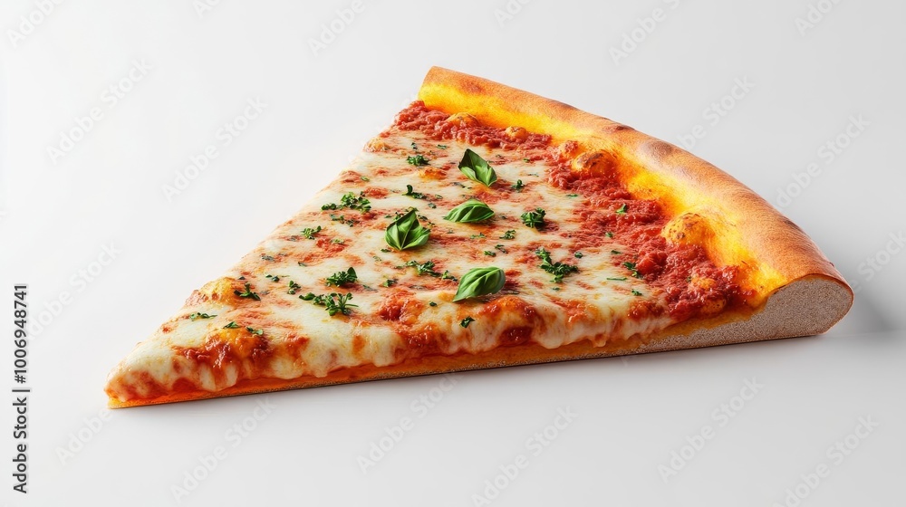 Margarita pizza slice with herb garnish, rich sauce, 3D illustration Margarita pizza slice with herb garnish, rich sauce, 3D illustration