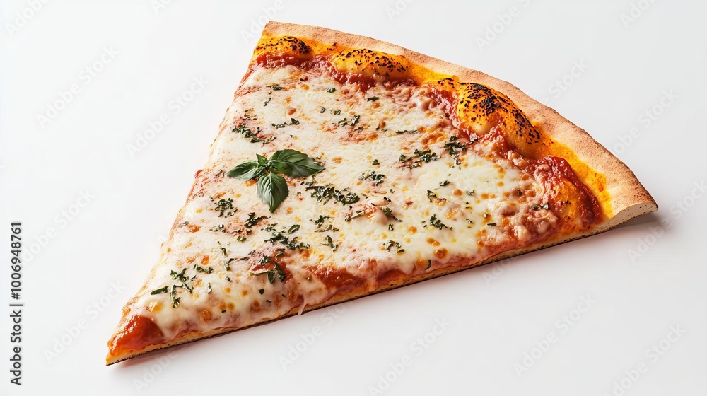 Margarita pizza slice with herb garnish, rich sauce, 3D illustration Margarita pizza slice with herb garnish, rich sauce, 3D illustration