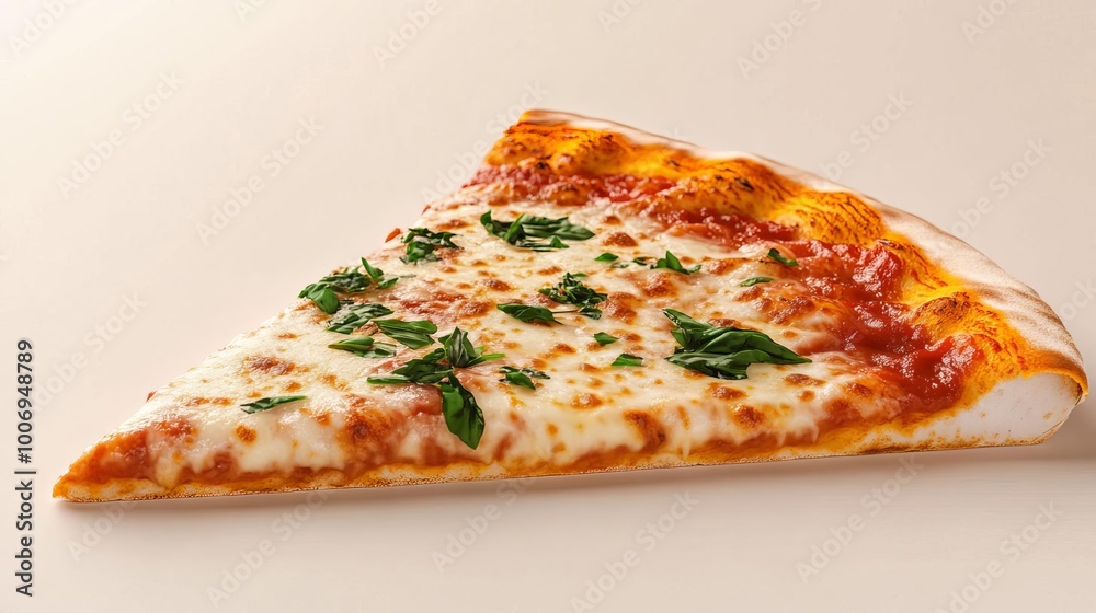 Margarita pizza slice with herb garnish, rich sauce, 3D illustration Margarita pizza slice with herb garnish, rich sauce, 3D illustration