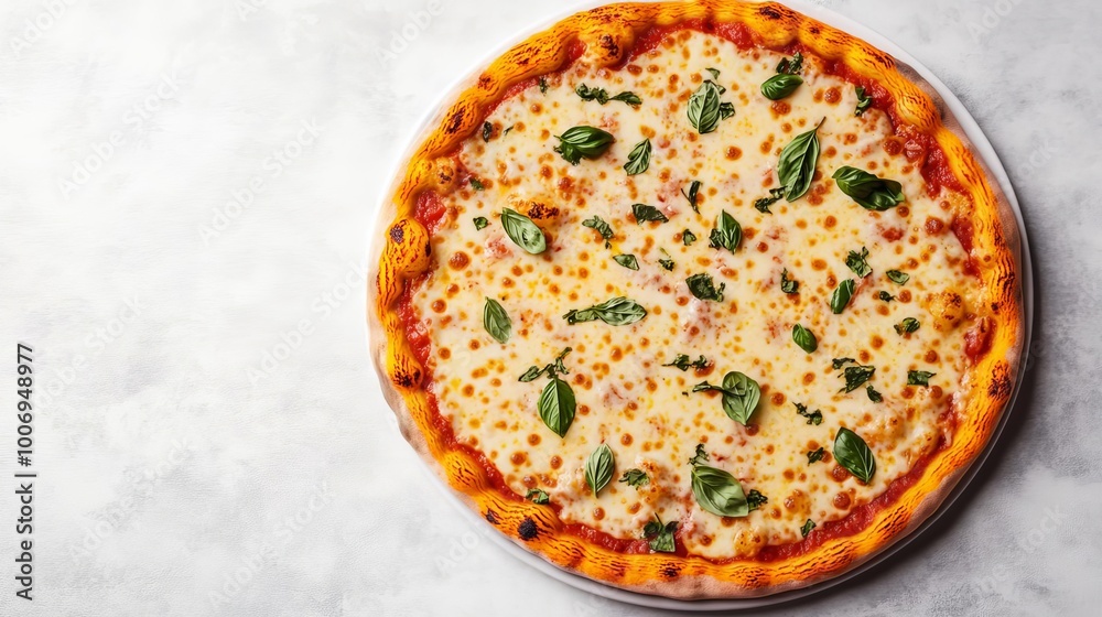 Margarita pizza with cheese bubbles, soft herbs, 3D illustration Margarita pizza with cheese bubbles, soft herbs, 3D illustration