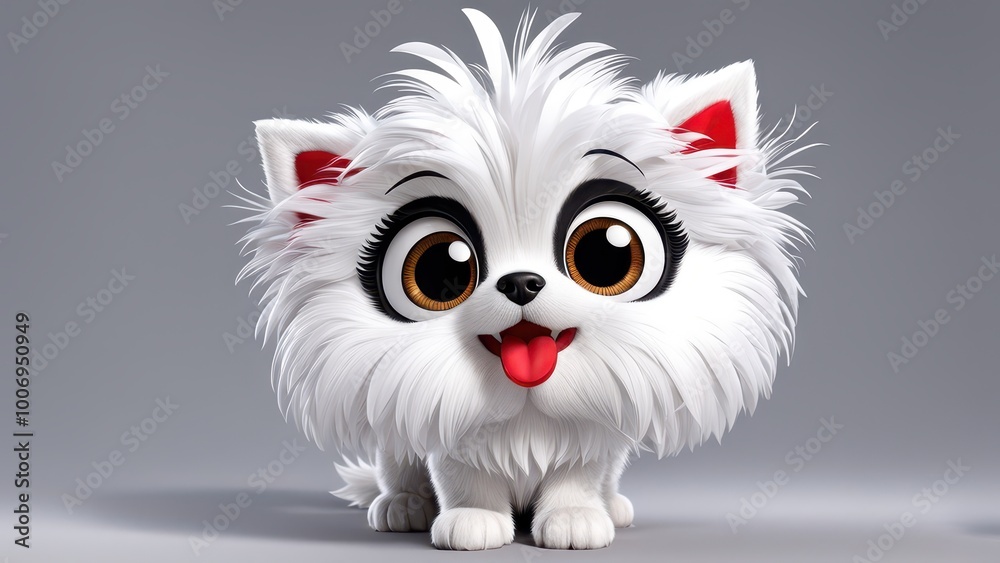 Obraz premium A cute, cartoonish white puppy with big eyes and a playful expression.