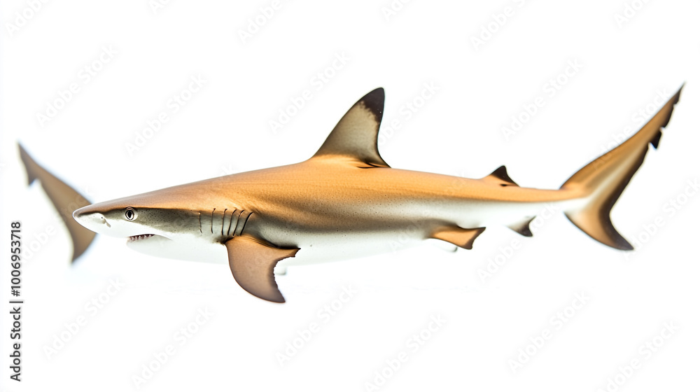 A graceful shark glides through crystal-clear waters in a vibrant coral reef setting A graceful shark glides through crystal-clear waters in a vibrant coral reef setting