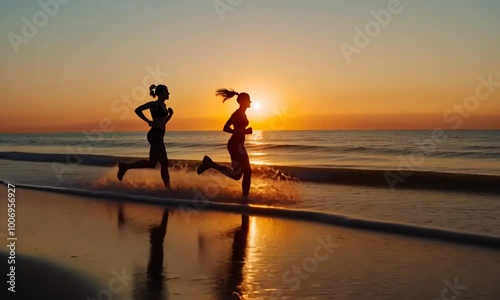 Wallpaper Mural Two Women Running On The Beach At Sunset Torontodigital.ca