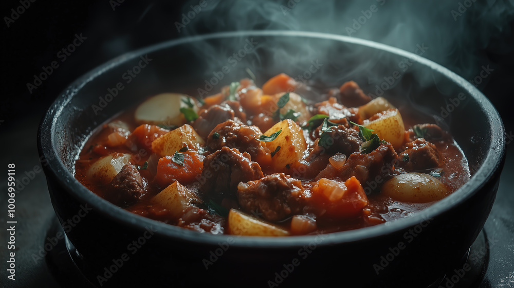Beef stew with potatoes and vegetables in a rich sauce Beef stew with potatoes and vegetables in a rich sauce