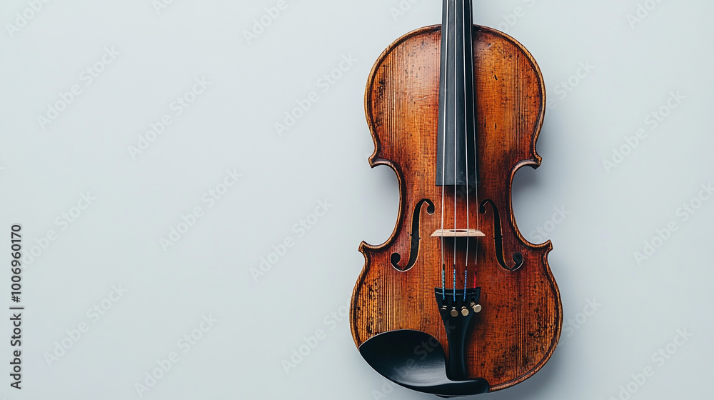Fototapeta premium Beautifully crafted vintage violin resting on a light background in a serene setting