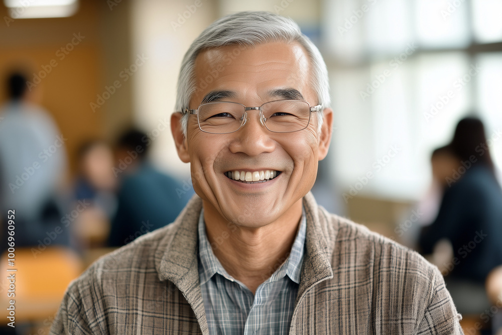 Senior male Asian teacher in classroom 