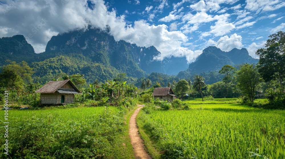 Fototapeta premium The beautiful and cool rural nature of Thailand under the mountains 