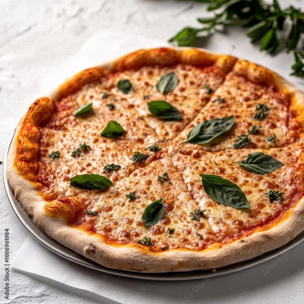 Classic margarita pizza, herbs, detail